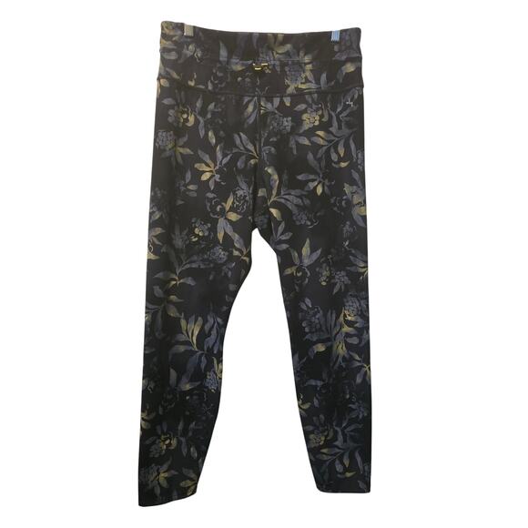 JoyLab Women's Athletic Hiking Navy Yellow Floral Leaf Women's Leggings M - Picture 1 of 6